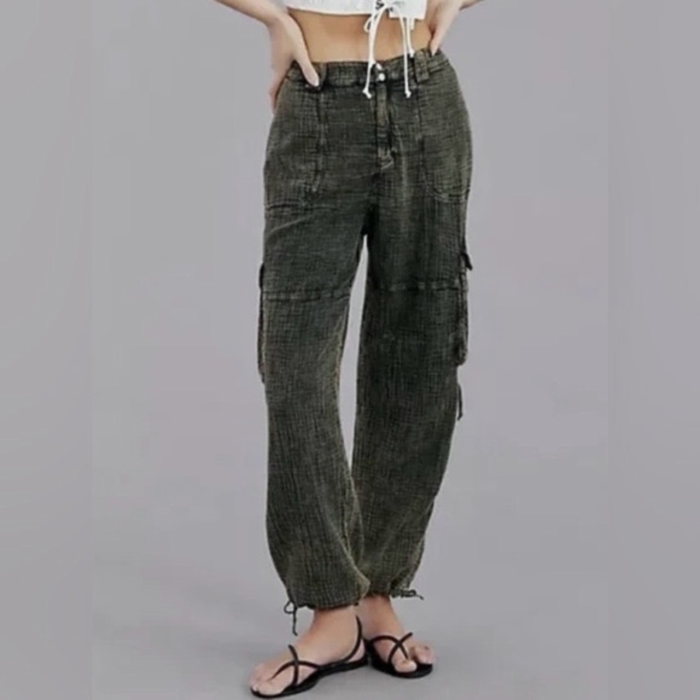 By Anthropologie Womens Dark Gray Elastic Waist High Rise Jogger Pants cargo